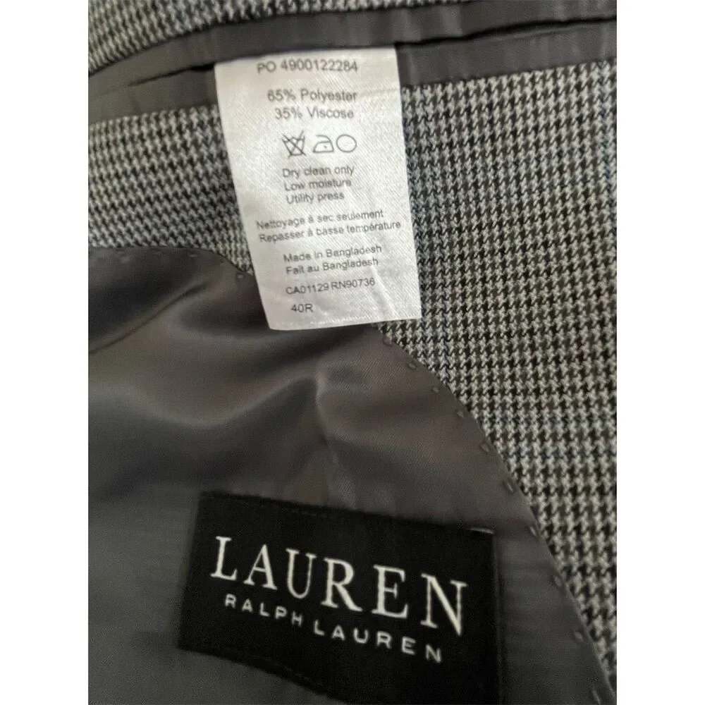 Ralph Lauren Men's Glen Plaid‎ Blazer Black 40R Two-Button Formal